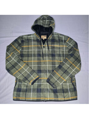 RAWW® Men’s XL Plaid Fleece-Lined Hooded Jacket Green Black